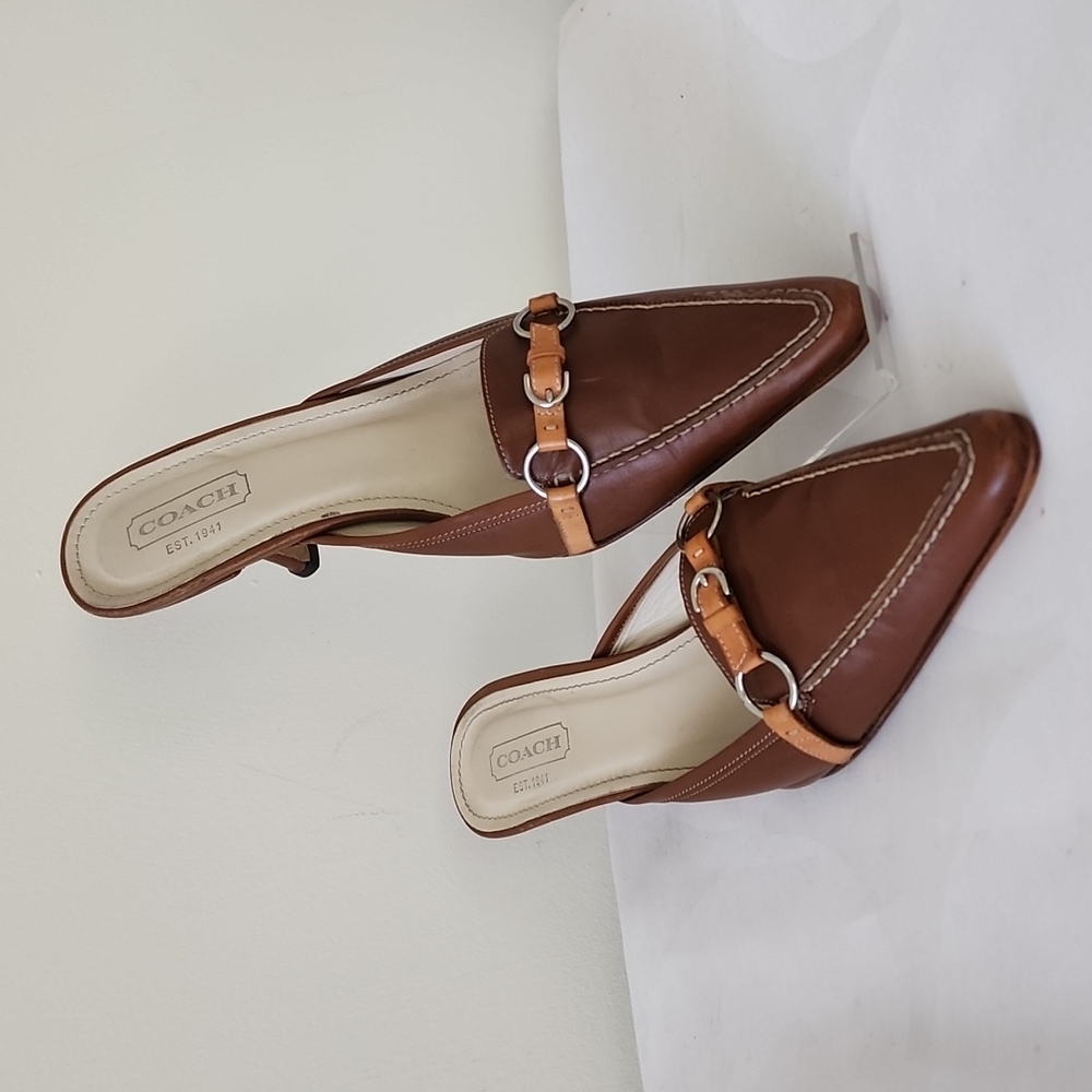 Coach Y2K Brown Pinty Toe Kitten Heel Sliper Shoes 9M AD